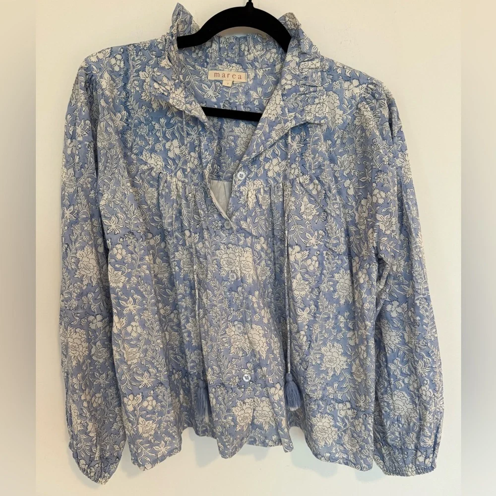 Marea Georgia floral light blue top size S - Picture 4 of 8